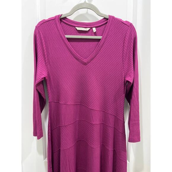 Soft Surroundings Jersey Long Sleeve Purple V-Neck Midi Dress Sz S - Picture 2 of 6
